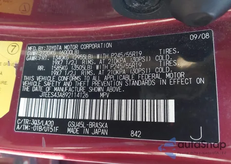 2009 Toyota Highlander Sport from USA, damaged, VIN JTEES43A892114126